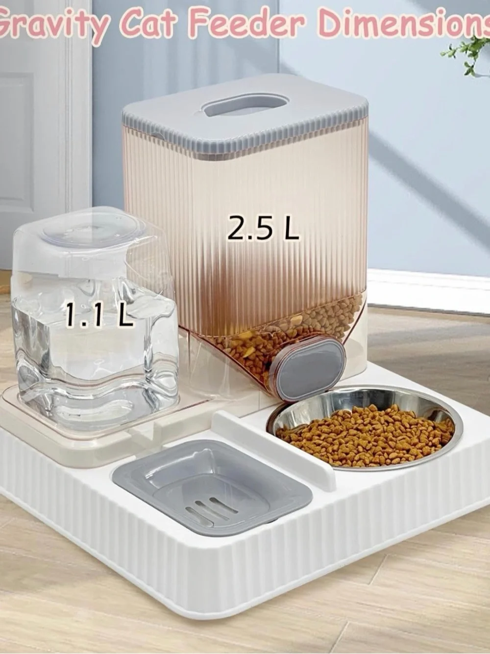 3-in-1 Automatic Cat Feeder and Water Station - White & Gray